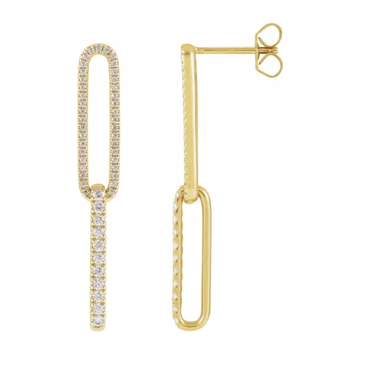 14K Gold Lab Diamond Paperclip Dangle Earrings