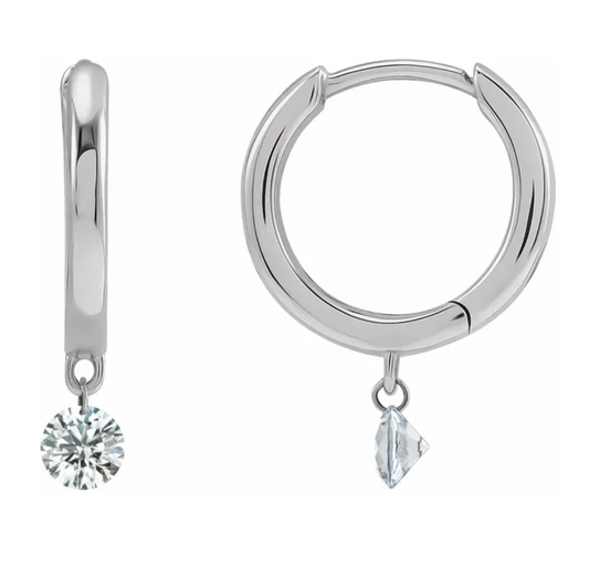 Sterling Siver Lab Diamond Hinged Hoop Earrings