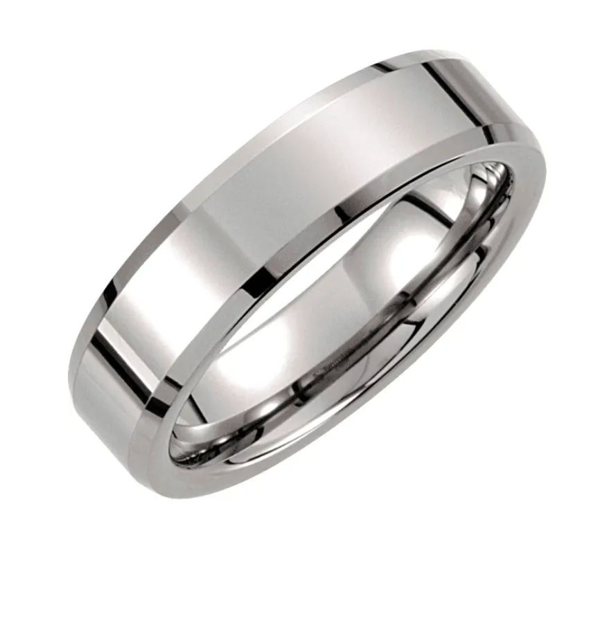 Tungsten 6 mm Beveled Edge Mens Wedding Band Ring