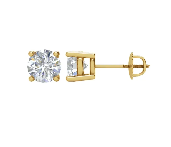 2.00ctw Four Prong Basket Set 14K Gold Round Lab Diamond Earrings