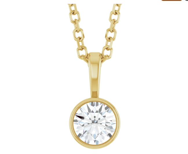 14K Gold Round Brilliant Lab Diamond Bezel Set Pendant Necklace