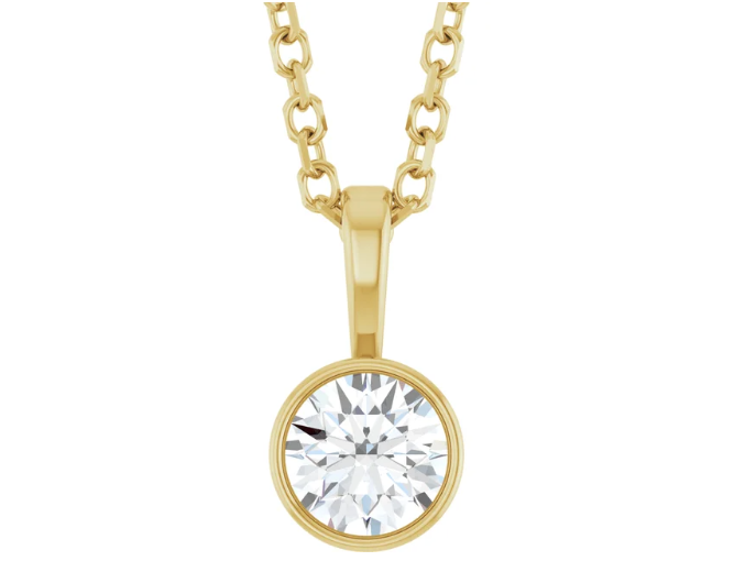 14K Gold Round Brilliant Lab Diamond Bezel Set Pendant Necklace