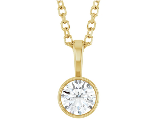 14K Gold Round Brilliant Lab Diamond Bezel Set Pendant Necklace