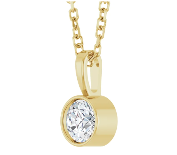 14K Gold Round Brilliant Lab Diamond Bezel Set Pendant Necklace