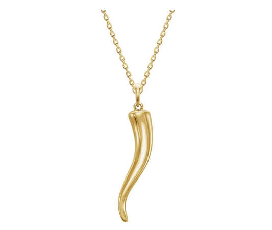 14K Gold Italian Horn Pendant Necklace