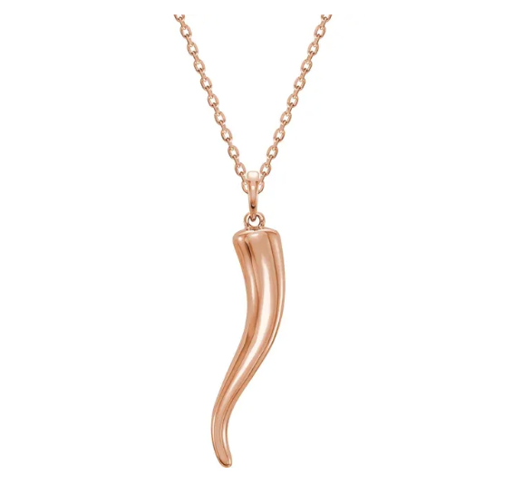 14K Gold Italian Horn Pendant Necklace