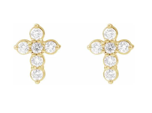 14K Gold Lab Diamond Cross Earrings