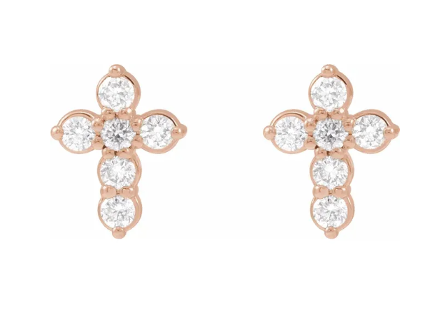 14K Gold Lab Diamond Cross Earrings