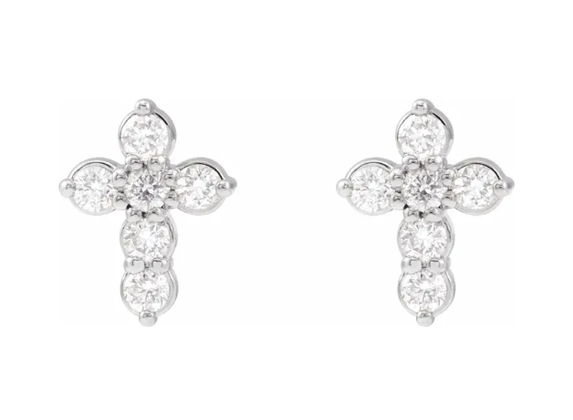 14K Gold Lab Diamond Cross Earrings