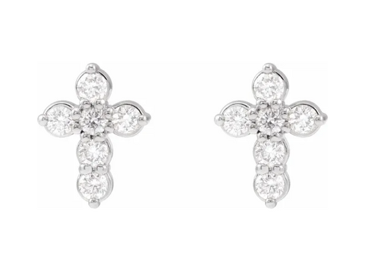 14K Gold Lab Diamond Cross Earrings