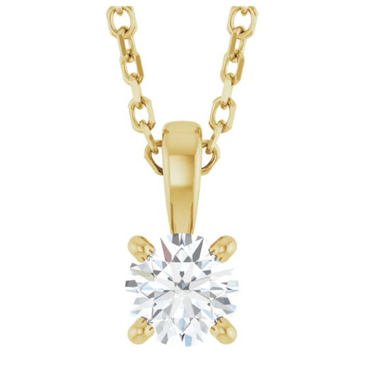 14K Gold Round Lab Diamond Solitaire Pendant Necklace