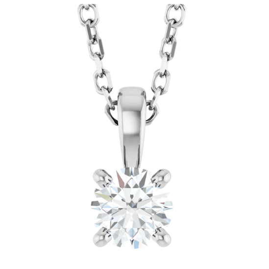 14K Gold Round Lab Diamond Solitaire Pendant Necklace