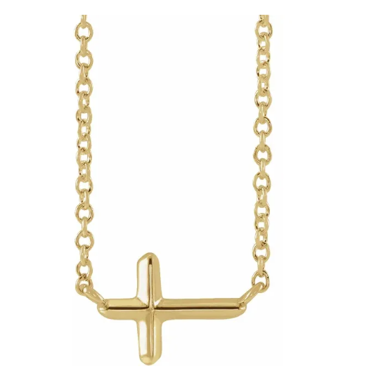 14K Gold Sideways Cross Pendant Necklace