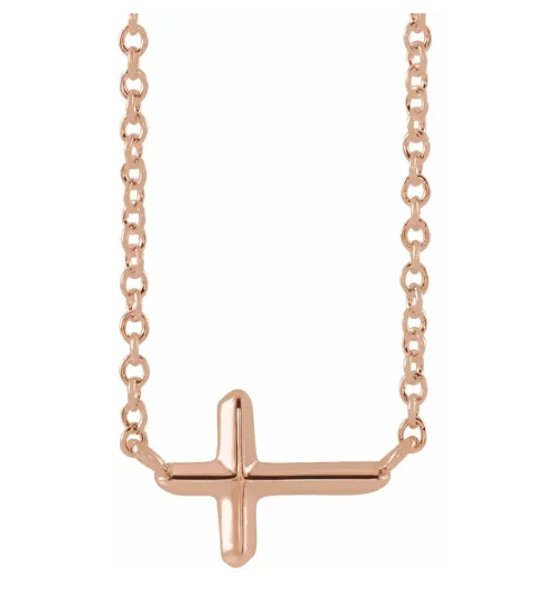 14K Gold Sideways Cross Pendant Necklace