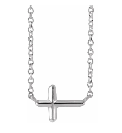 14K Gold Sideways Cross Pendant Necklace