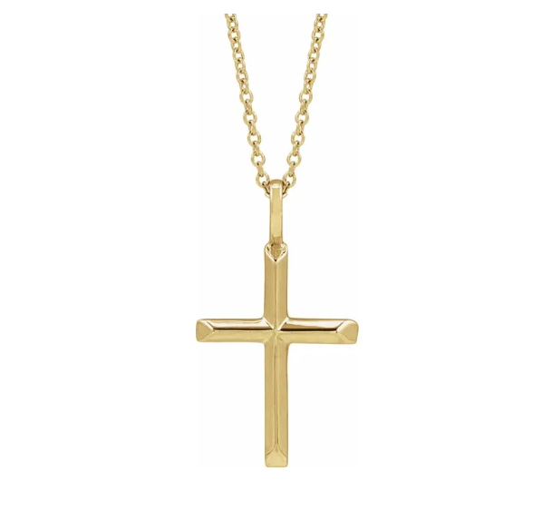 14K Gold Knife Edge Cross Pendant Necklace