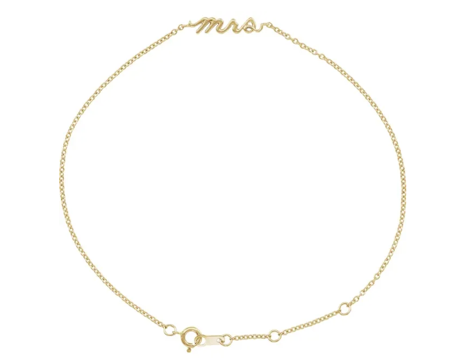 14K Gold Script Mrs Charm Bracelet