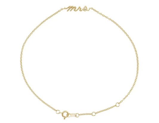 14K Gold Script Mrs Charm Bracelet
