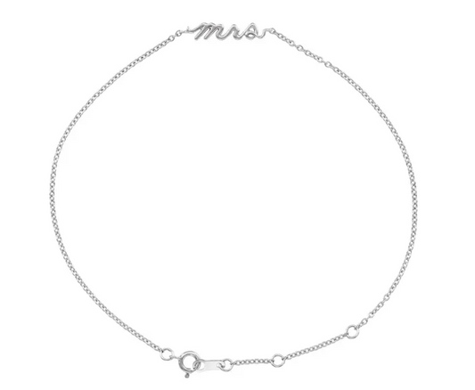 14K Gold Script Mrs Charm Bracelet