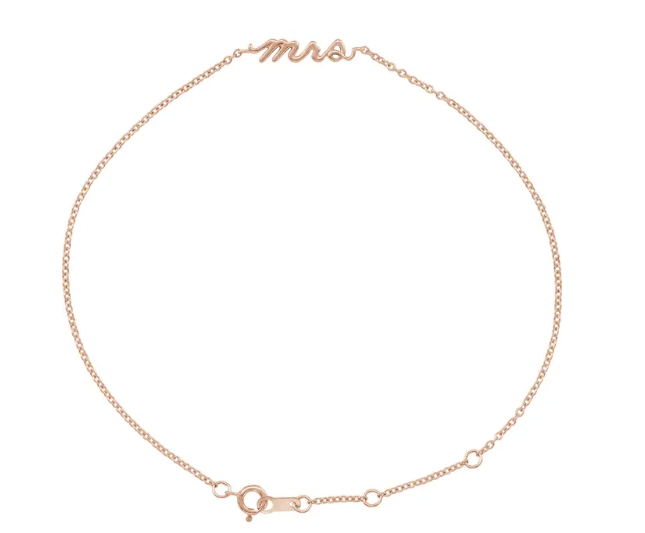 14K Gold Script Mrs Charm Bracelet
