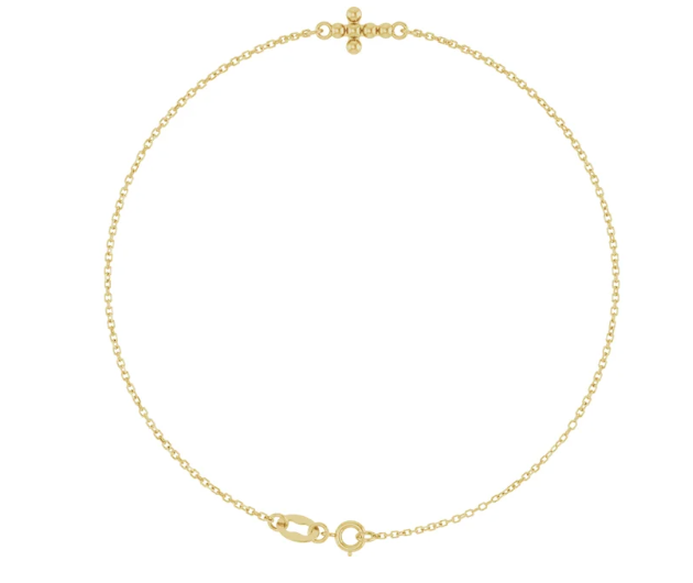 14K Gold Beaded Cross Charm Bracelet
