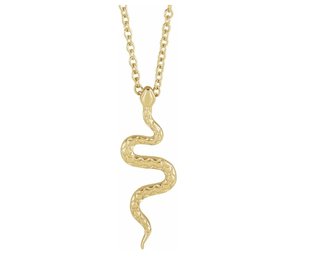 14K Gold Snake Charm Pendant Necklace