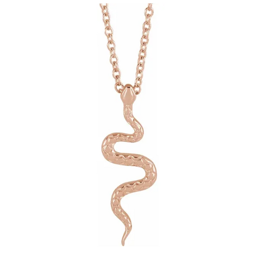 14K Gold Snake Charm Pendant Necklace