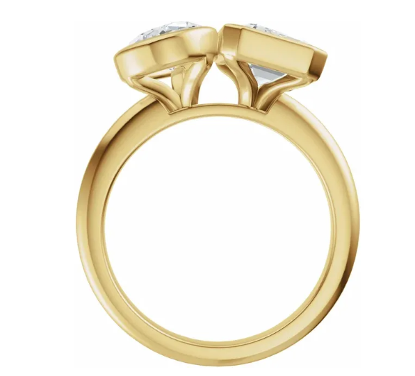 14K Gold Toi et Moi Bezel Set Pear Shape and Emerald Lab Diamond Ring