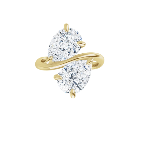 14K Gold Toi et Moi Pear Shape Curved Band Lab Grown Diamond Ring