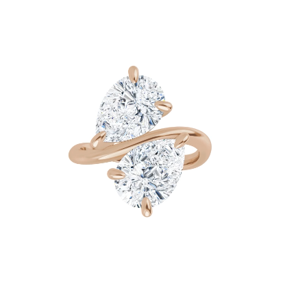 14K Gold Toi et Moi Pear Shape Curved Band Lab Grown Diamond Ring