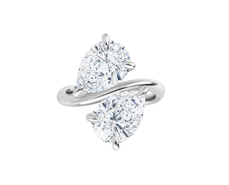 14K Gold Toi et Moi Pear Shape Curved Band Lab Grown Diamond Ring