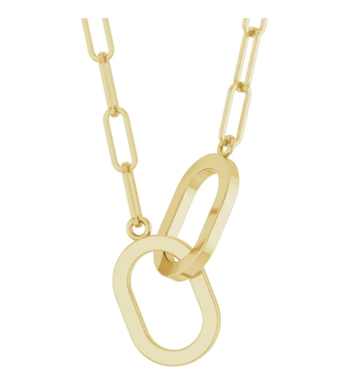 14K Gold Interlocking Oval Link Pendant Necklace