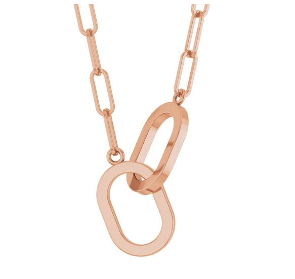 14K Gold Interlocking Oval Link Pendant Necklace