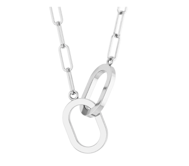 14K Gold Interlocking Oval Link Pendant Necklace