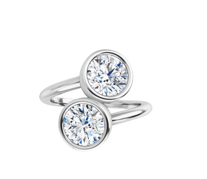 14K Gold Toi et Moi Bezel Set Round Brilliant Lab Diamond Ring