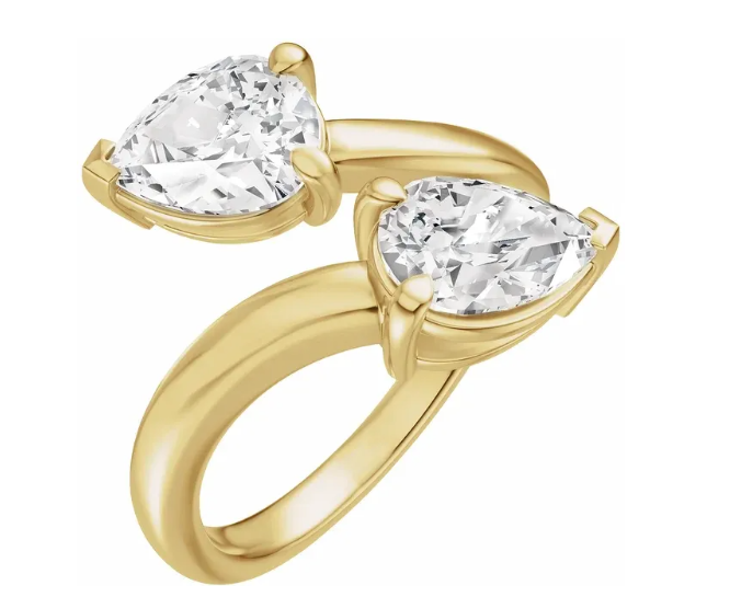 14K Gold Toi et Moi Double Pear Shape Lab Grown Diamond Ring