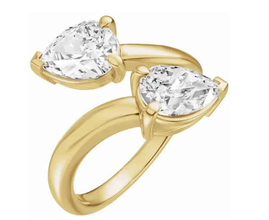 14K Gold Toi et Moi Double Pear Shape Lab Grown Diamond Ring