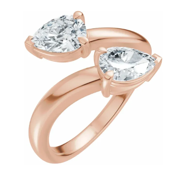 14K Gold Toi et Moi Double Pear Shape Lab Grown Diamond Ring