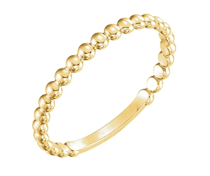 14K Gold 2mm Stackable Beaded Ring