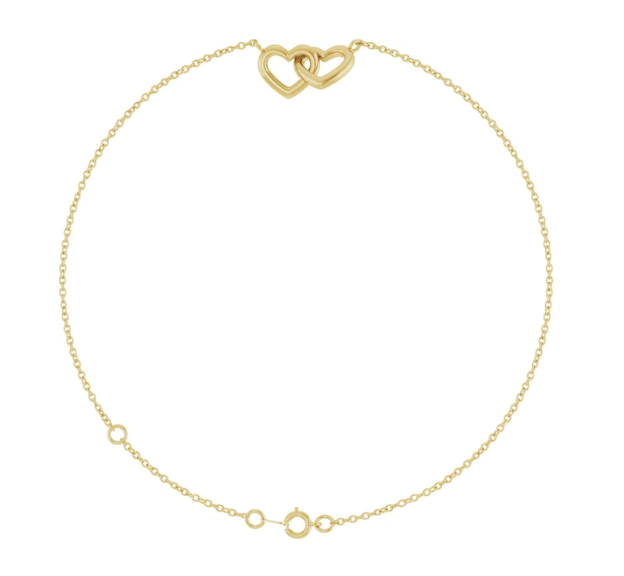 14K Gold Interlocking Heart Charm Bracelet