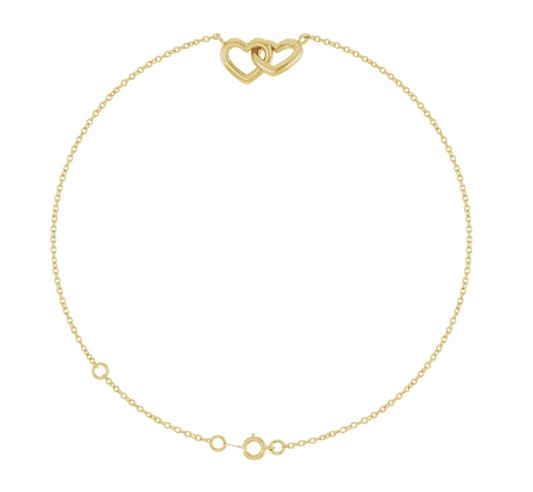 14K Gold Interlocking Heart Charm Bracelet