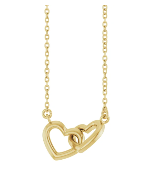 14K Gold Interlocking Heart Pendant Necklace