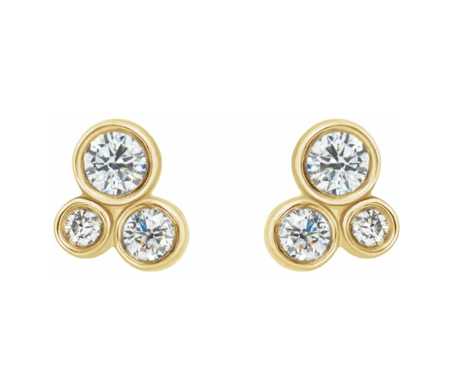 14K Gold 0.20ctw Natural Diamond Geometric Bezel Set Stud Earrings