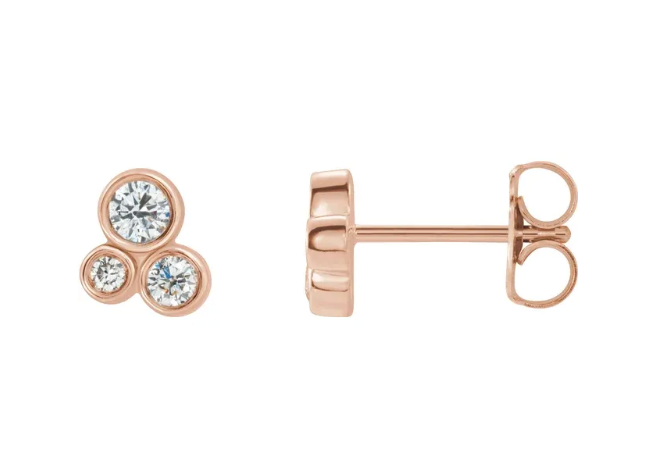14K Gold 0.20ctw Natural Diamond Geometric Bezel Set Stud Earrings