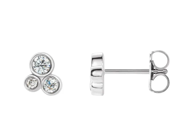 14K Gold 0.20ctw Natural Diamond Geometric Bezel Set Stud Earrings