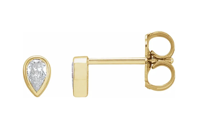 14K Gold Pear Shape Bezel Set Lab Diamond Stud Earrings