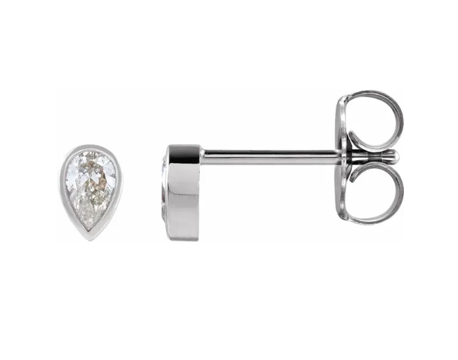 14K Gold Pear Shape Bezel Set Lab Diamond Stud Earrings