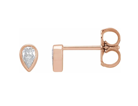 14K Gold Pear Shape Bezel Set Lab Diamond Stud Earrings