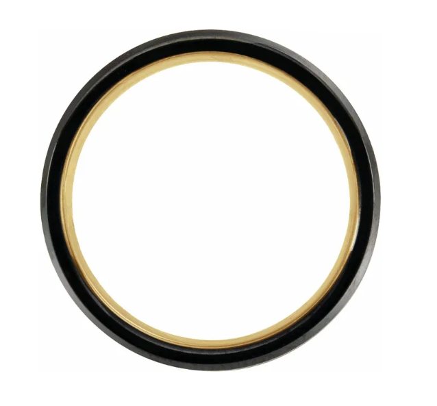 18K Yellow Gold PVD & Black PVD Tungsten 6 mm Beveled Edge Grooved Comfort Fit Mens Wedding Band Ring