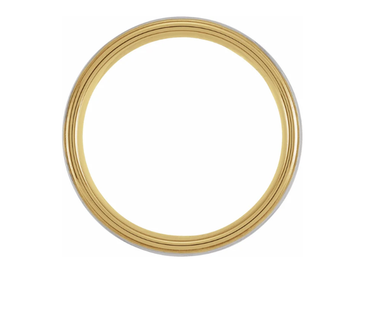 Tungsten & 18K Yellow Gold PVD Inlay 6 mm Stepped Edge Comfort Fit Half Round Wedding Band Ring